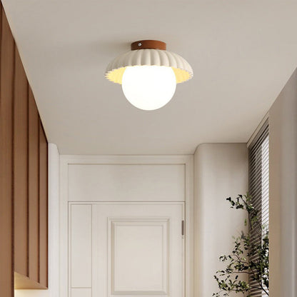 Contemporary Nordic Iron & Glass Round 1-Light Semi-Flush Mount Ceiling Light For Hallway, Bedroom & Entryway