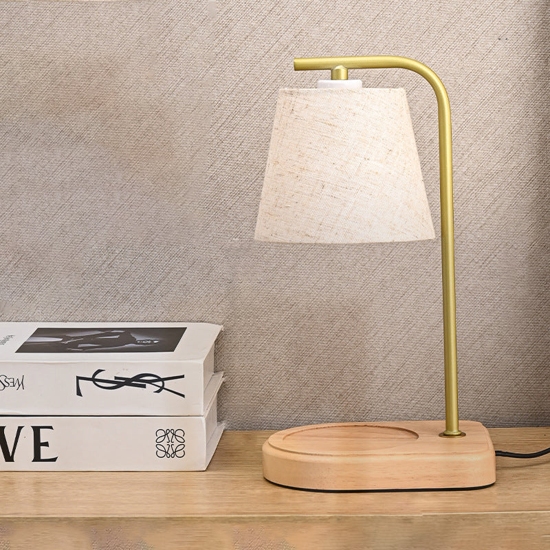 Modern Minimalist Metal, Wood & Fabric Round Oval 1-Light Melting Wax Table Lamp For Bedroom & Living Room