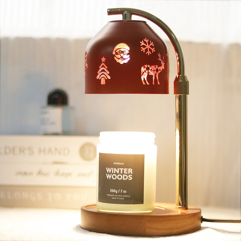 Contemporary Nordic Christmas Iron & Wood Round 1-Light Melting Wax Table Lamp With Adjustable Height For Bedroom & Living Room