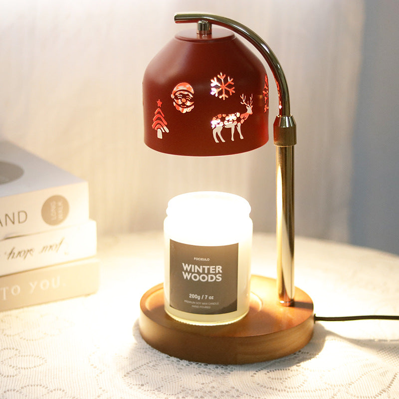 Contemporary Nordic Christmas Iron & Wood Round 1-Light Melting Wax Table Lamp With Adjustable Height For Bedroom & Living Room