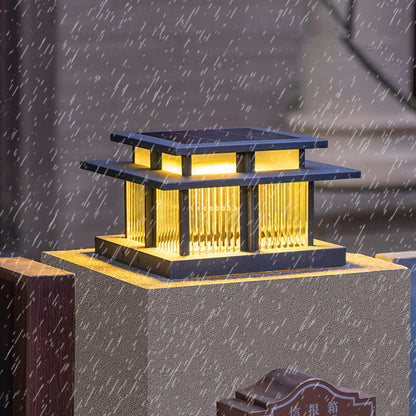 Modern Minimalist Stainless Steel & Glass Square LED Outdoor Light With Solar & Waterproof Design For Courtyard, Balcony & Entryway