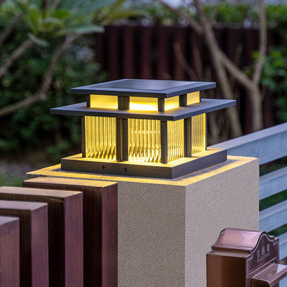 Modern Minimalist Stainless Steel & Glass Square LED Outdoor Light With Solar & Waterproof Design For Courtyard, Balcony & Entryway