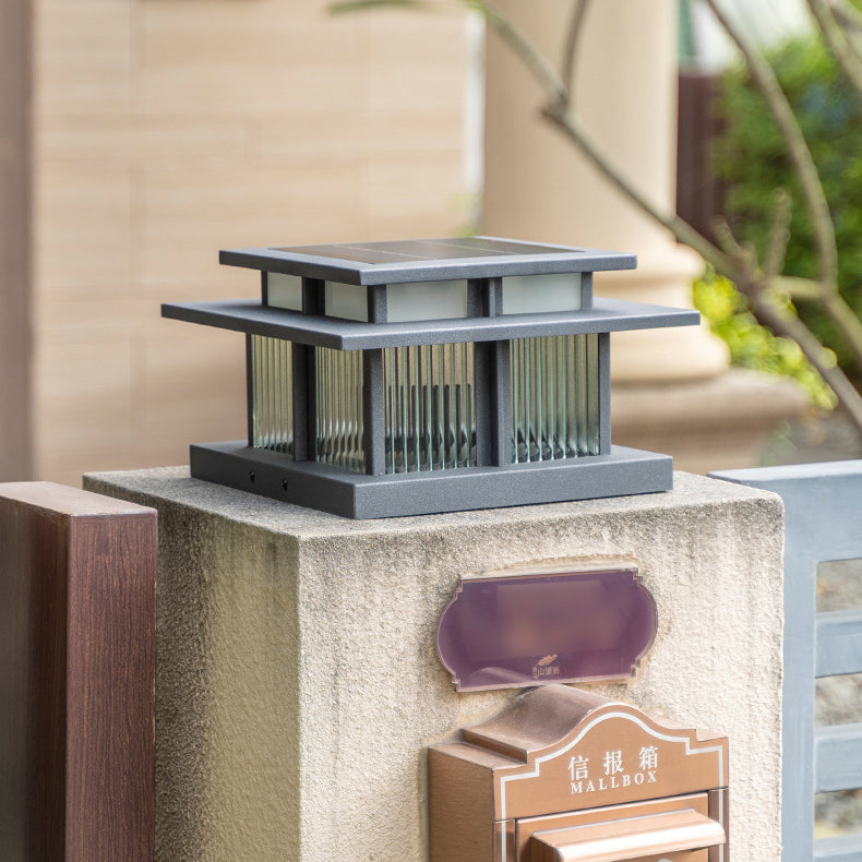 Modern Minimalist Stainless Steel & Glass Square LED Outdoor Light With Solar & Waterproof Design For Courtyard, Balcony & Entryway