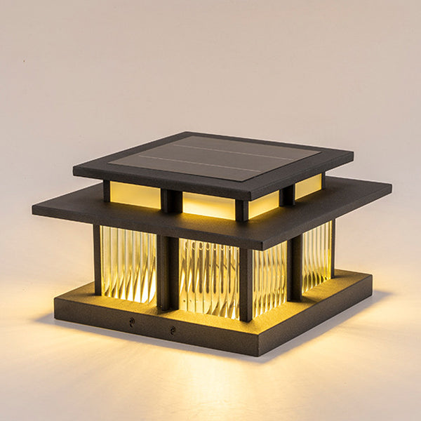 Modern Minimalist Stainless Steel & Glass Square LED Outdoor Light With Solar & Waterproof Design For Courtyard, Balcony & Entryway