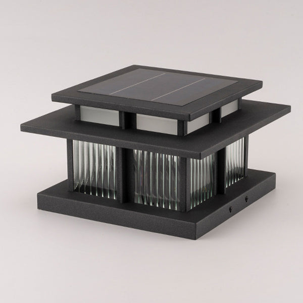 Modern Minimalist Stainless Steel & Glass Square LED Outdoor Light With Solar & Waterproof Design For Courtyard, Balcony & Entryway