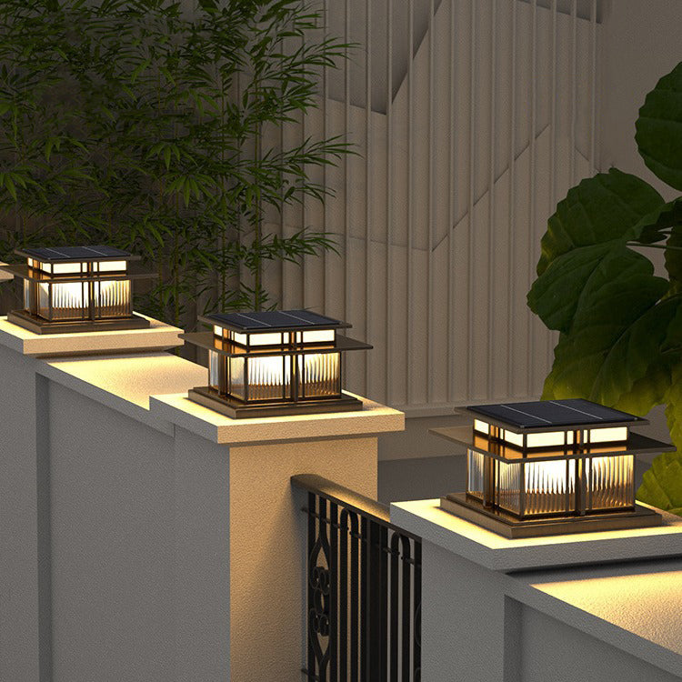 Modern Minimalist Stainless Steel & Glass Square LED Outdoor Light With Solar & Waterproof Design For Courtyard, Balcony & Entryway