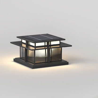 Modern Minimalist Stainless Steel & Glass Square LED Outdoor Light With Solar & Waterproof Design For Courtyard, Balcony & Entryway