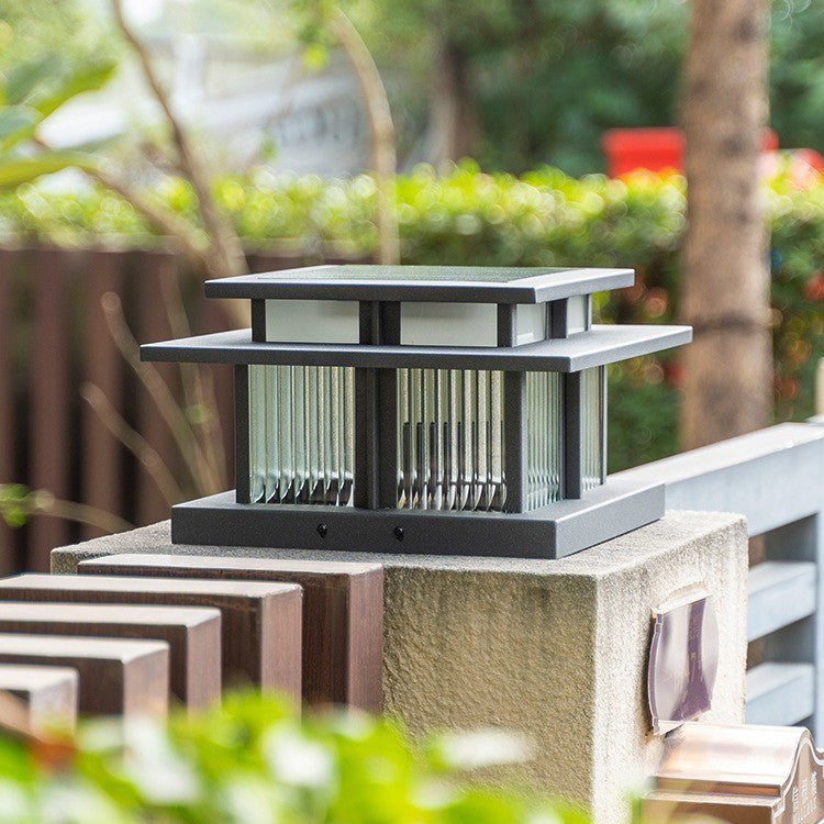 Modern Minimalist Stainless Steel & Glass Square LED Outdoor Light With Solar & Waterproof Design For Courtyard, Balcony & Entryway