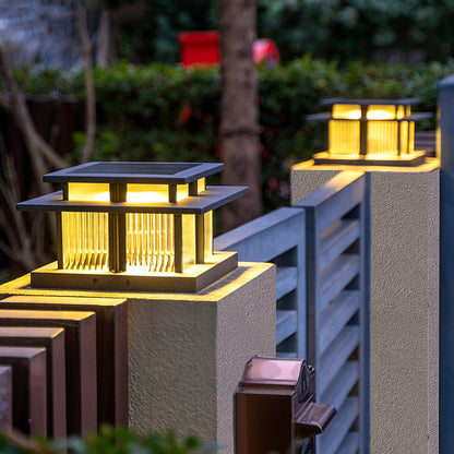 Modern Minimalist Stainless Steel & Glass Square LED Outdoor Light With Solar & Waterproof Design For Courtyard, Balcony & Entryway