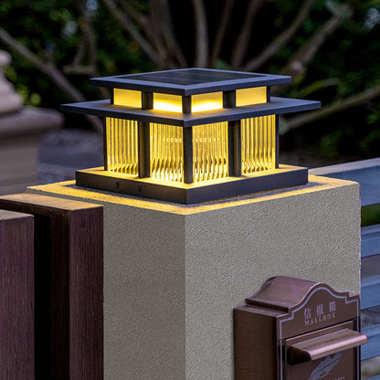 Modern Minimalist Stainless Steel & Glass Square LED Outdoor Light With Solar & Waterproof Design For Courtyard, Balcony & Entryway