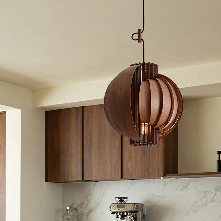 Traditional French Wood & Metal Globe 1-Light Pendant Light With Adjustable Cord For Bedroom, Dining Room & Living Room