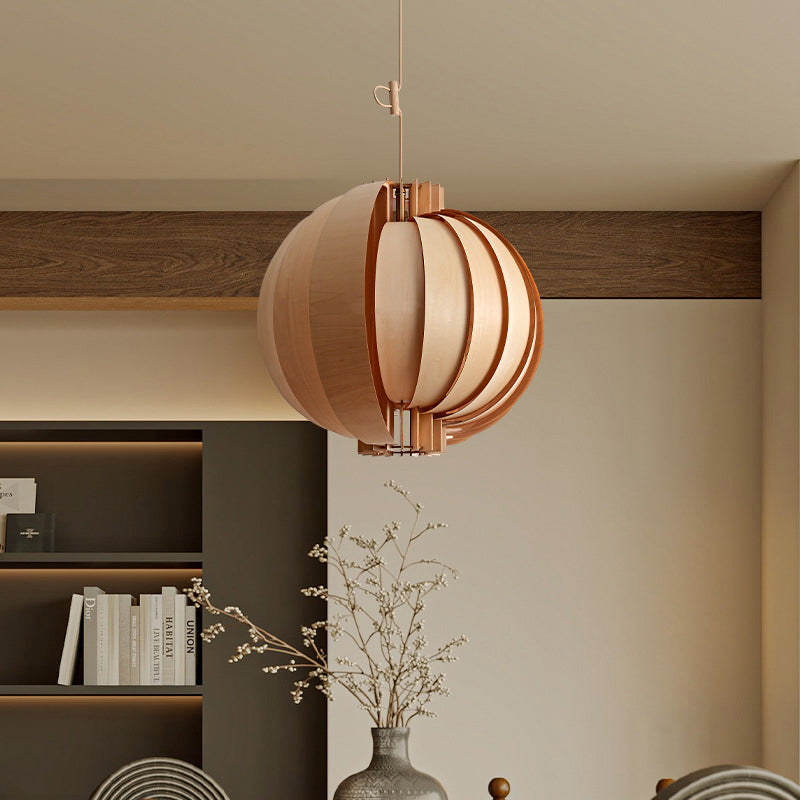 Traditional French Wood & Metal Globe 1-Light Pendant Light With Adjustable Cord For Bedroom, Dining Room & Living Room