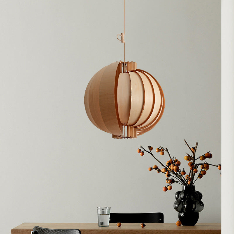 Traditional French Wood & Metal Globe 1-Light Pendant Light With Adjustable Cord For Bedroom, Dining Room & Living Room