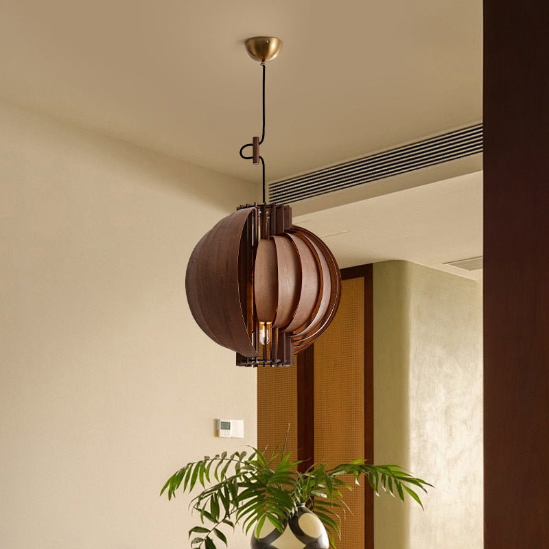 Traditional French Wood & Metal Globe 1-Light Pendant Light With Adjustable Cord For Bedroom, Dining Room & Living Room