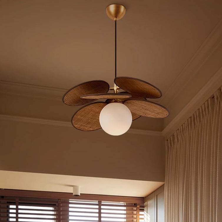 Traditional Vintage Raffia & Glass Oval Globe 1/3-Light Chandelier For Bedroom, Dining Room & Living Room