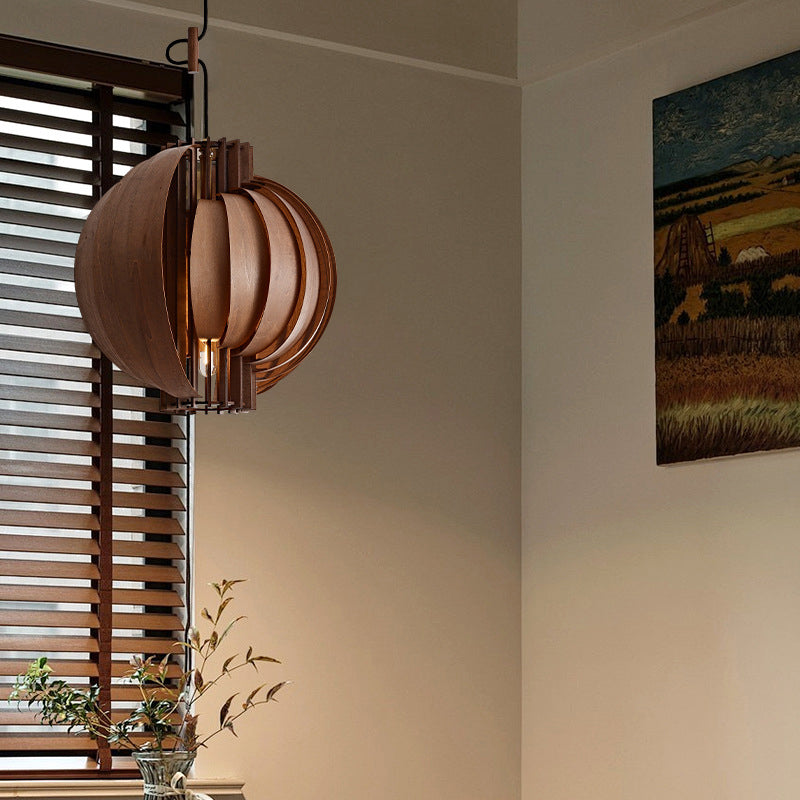Traditional French Wood & Metal Globe 1-Light Pendant Light With Adjustable Cord For Bedroom, Dining Room & Living Room