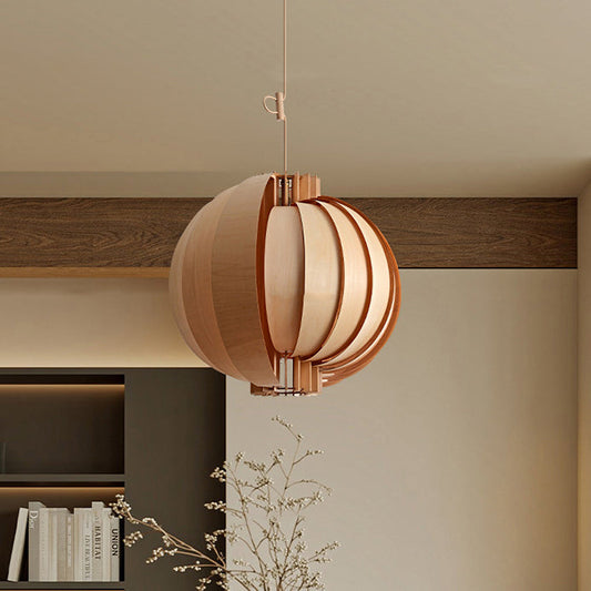 Traditional French Wood & Metal Globe 1-Light Pendant Light With Adjustable Cord For Bedroom, Dining Room & Living Room