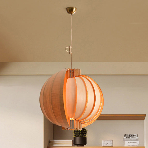 Traditional French Wood & Metal Globe 1-Light Pendant Light With Adjustable Cord For Bedroom, Dining Room & Living Room