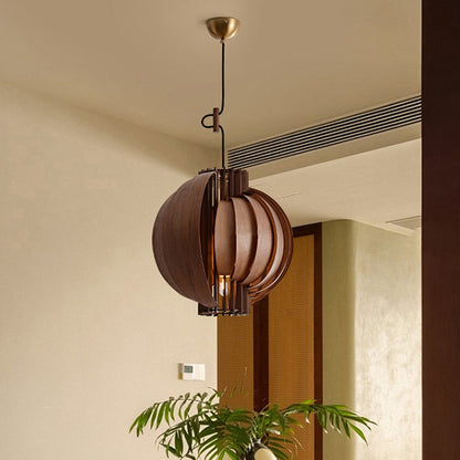 Traditional French Wood & Metal Globe 1-Light Pendant Light With Adjustable Cord For Bedroom, Dining Room & Living Room