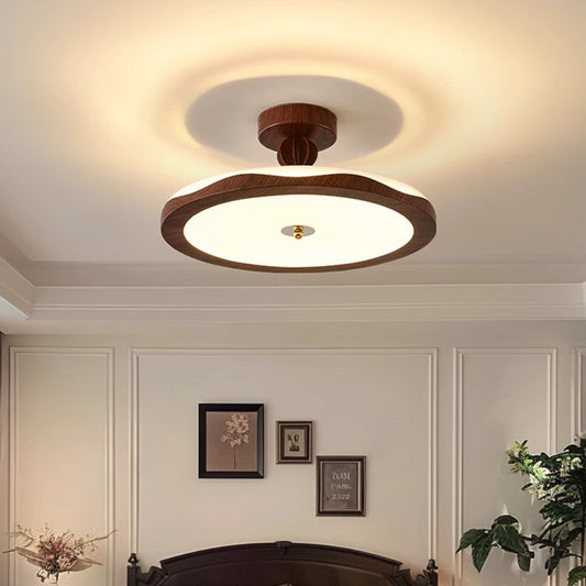 Traditional Vintage Iron Acrylic Crown Round LED Semi-Flush Mount Ceiling Light For Bedroom & Living Room