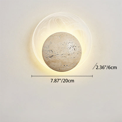 Traditional Japanese Stone Glass Round LED Wall Sconce Lamp For Bedroom & Living Room