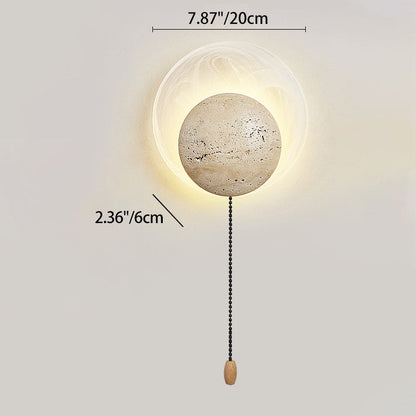 Traditional Japanese Stone Glass Round LED Wall Sconce Lamp For Bedroom & Living Room