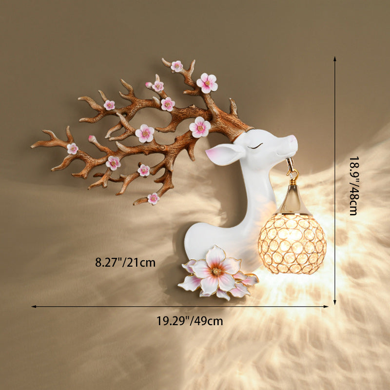Modern Art Deco Resin Crystal Deer Head Shape 1-Light Wall Sconce Lamp For Living Room & Bedroom