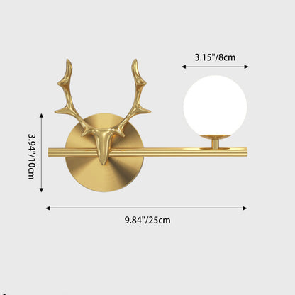 Contemporary Creative Glass & Copper Deer Antler Shape 1-Light Wall Sconce Lamp For Bedroom & Living Room