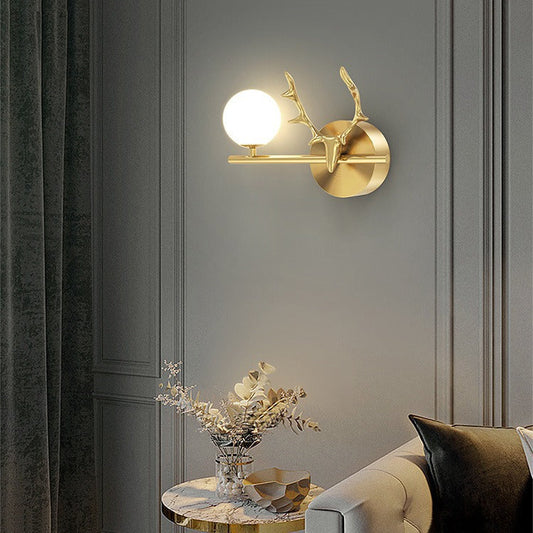 Contemporary Creative Glass & Copper Deer Antler Shape 1-Light Wall Sconce Lamp For Bedroom & Living Room
