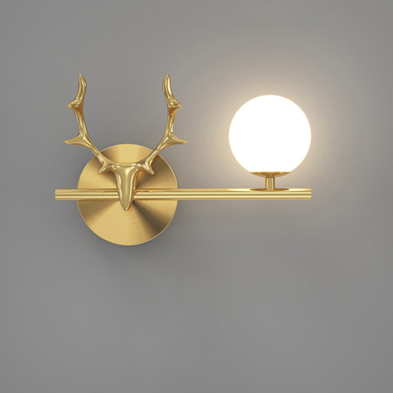 Contemporary Creative Glass & Copper Deer Antler Shape 1-Light Wall Sconce Lamp For Bedroom & Living Room