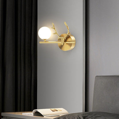 Contemporary Creative Glass & Copper Deer Antler Shape 1-Light Wall Sconce Lamp For Bedroom & Living Room