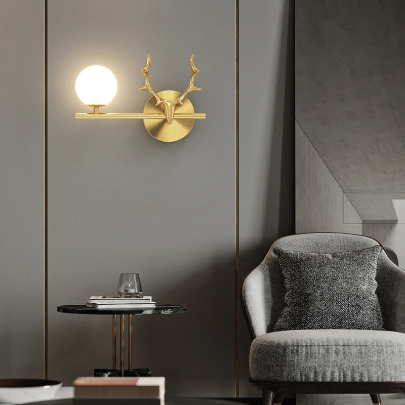 Contemporary Creative Glass & Copper Deer Antler Shape 1-Light Wall Sconce Lamp For Bedroom & Living Room