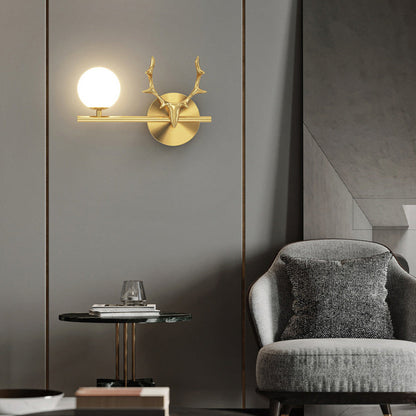 Contemporary Creative Glass & Copper Deer Antler Shape 1-Light Wall Sconce Lamp For Bedroom & Living Room