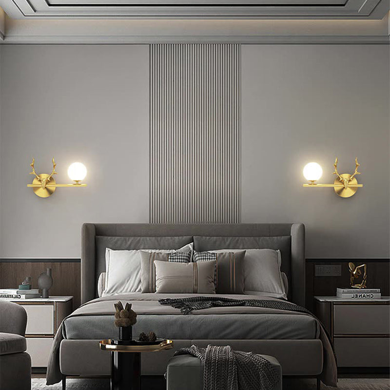 Contemporary Creative Glass & Copper Deer Antler Shape 1-Light Wall Sconce Lamp For Bedroom & Living Room