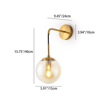 Contemporary Nordic Glass Iron Globe Round 1 Light Wall Sconce Lamp For Bedroom & Living Room
