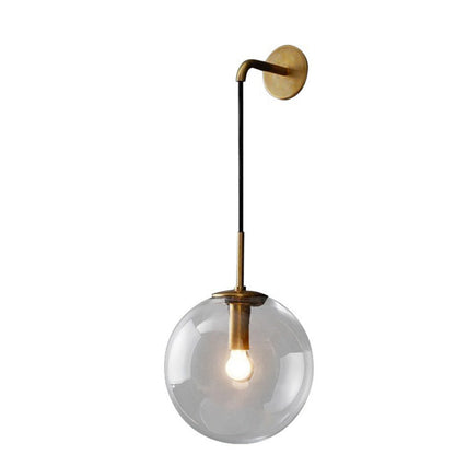 Contemporary Nordic Glass Iron Globe Round 1 Light Wall Sconce Lamp For Bedroom & Living Room