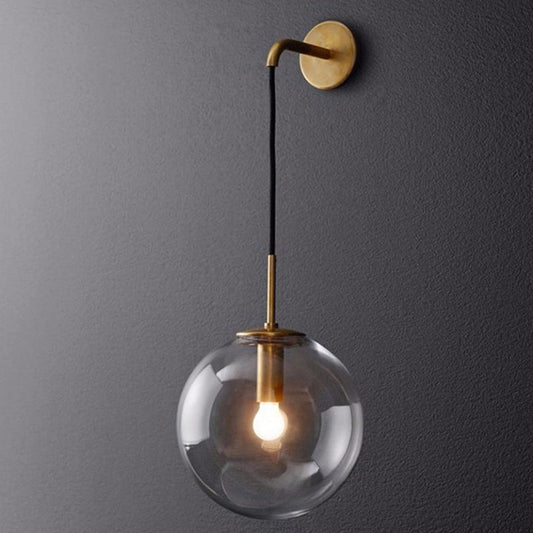 Contemporary Nordic Glass Iron Globe Round 1 Light Wall Sconce Lamp For Bedroom & Living Room