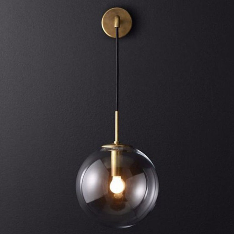 Contemporary Nordic Glass Iron Globe Round 1 Light Wall Sconce Lamp For Bedroom & Living Room