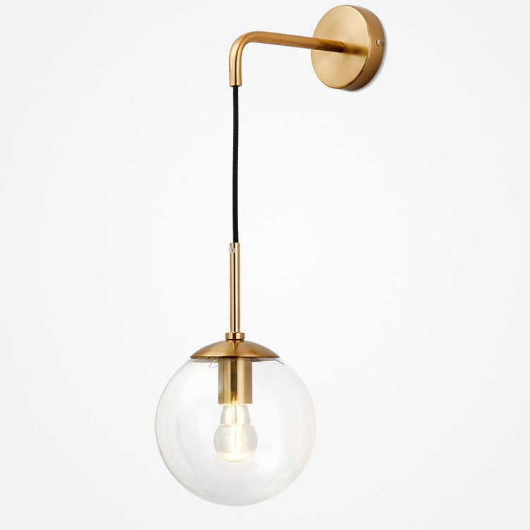 Contemporary Nordic Glass Iron Globe Round 1 Light Wall Sconce Lamp For Bedroom & Living Room