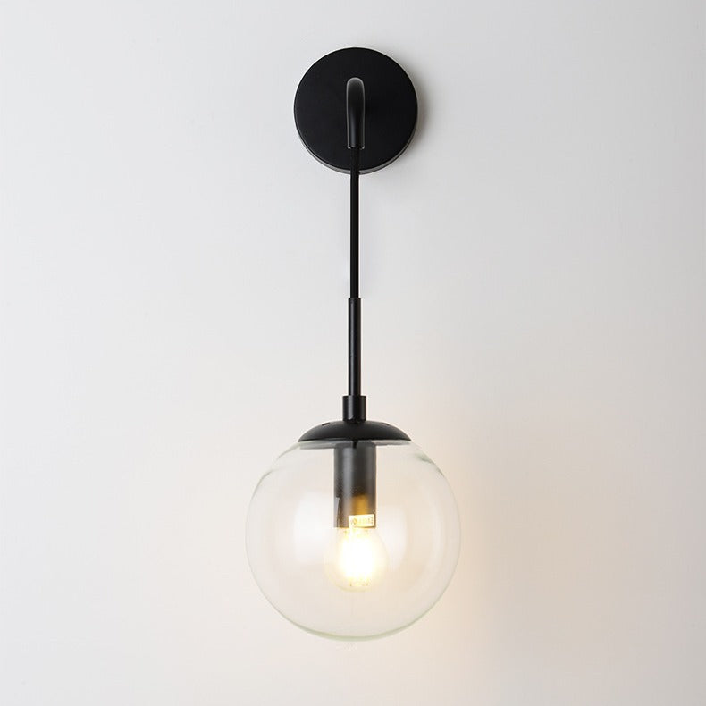 Contemporary Nordic Glass Iron Globe Round 1 Light Wall Sconce Lamp For Bedroom & Living Room