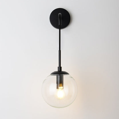 Contemporary Nordic Glass Iron Globe Round 1 Light Wall Sconce Lamp For Bedroom & Living Room