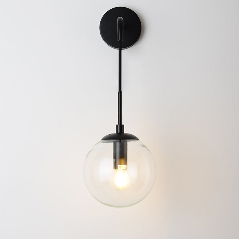 Contemporary Nordic Glass Iron Globe Round 1 Light Wall Sconce Lamp For Bedroom & Living Room