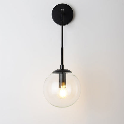 Contemporary Nordic Glass Iron Globe Round 1 Light Wall Sconce Lamp For Bedroom & Living Room