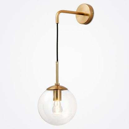 Contemporary Nordic Glass Iron Globe Round 1 Light Wall Sconce Lamp For Bedroom & Living Room