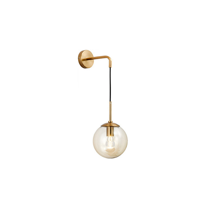 Contemporary Nordic Glass Iron Globe Round 1 Light Wall Sconce Lamp For Bedroom & Living Room