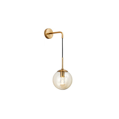 Contemporary Nordic Glass Iron Globe Round 1 Light Wall Sconce Lamp For Bedroom & Living Room
