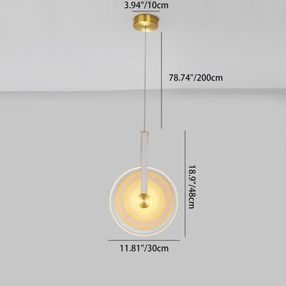 Contemporary Nordic Glass Iron Leather Round Long LED Pendant Light For Bedroom & Living Room
