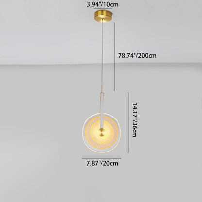 Contemporary Nordic Glass Iron Leather Round Long LED Pendant Light For Bedroom & Living Room