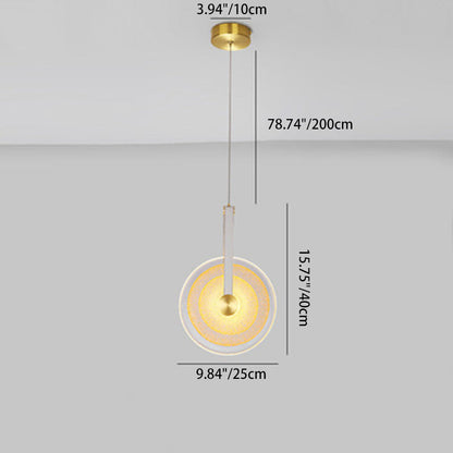 Contemporary Nordic Glass Iron Leather Round Long LED Pendant Light For Bedroom & Living Room