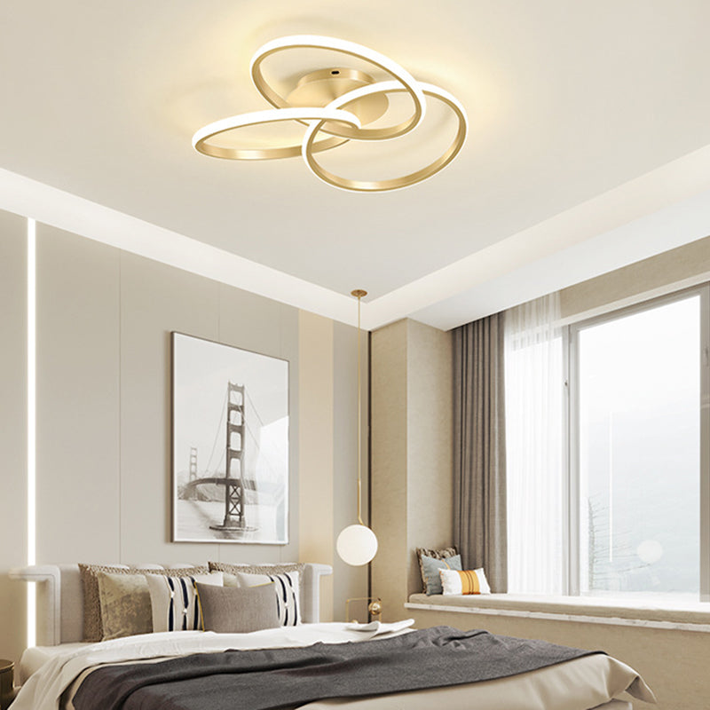 مصباح سقف LED شبه مسطح بتصميم حلقات متشابكة من السيليكون بتصميم معاصر إبداعي لغرفة النوم وغرفة المعيشة